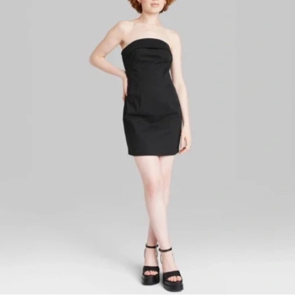 Wild Fable Twill Sleeveless Lace-Up Back Tube Mini Dress - Picture 1 of 13